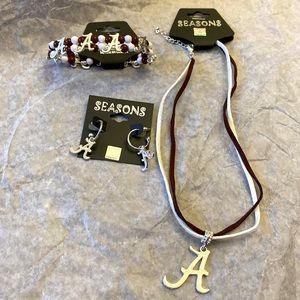 University of Alabama Crimson Tide Necklace, Bracelet and Earrings.  NWT.